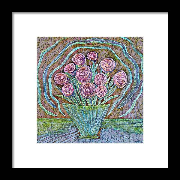 Flowers Framed Print featuring the painting Luminous Pink Bouquet Mosaic by Corinne Carroll