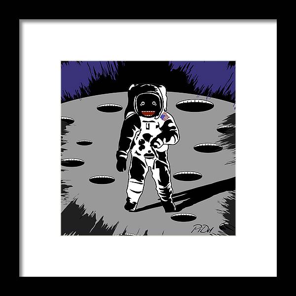 Red Framed Print featuring the digital art Lunar Astronaut by Piotr Dulski