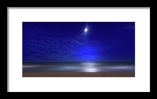 Eclipse Framed Print featuring the photograph Lunar Eclipse Over the Ocean by Mark Andrew Thomas