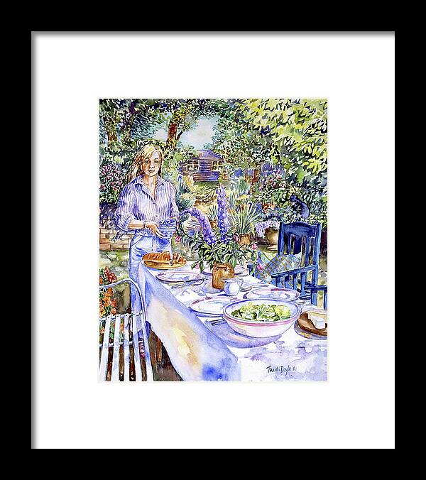 Eating Al Fresco Framed Print featuring the painting Lunch Outdoors by Trudi Doyle