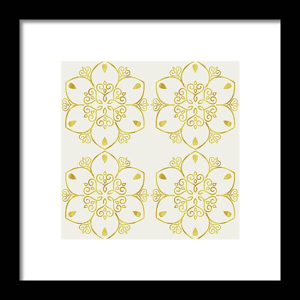 Pattern Framed Print featuring the digital art Luxury Floral Pattern - Off White by Studio Grafiikka