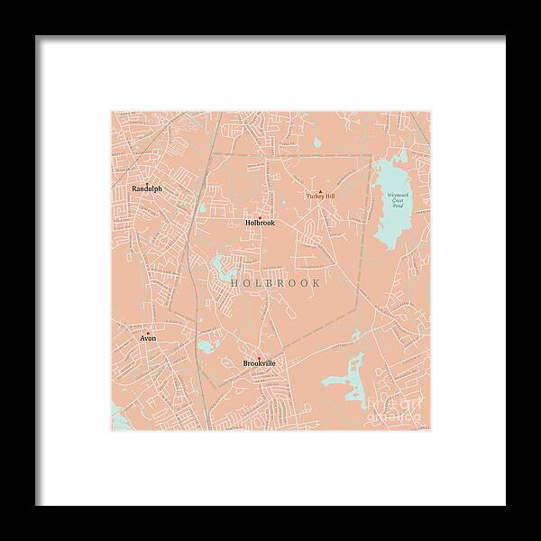 Massachusetts Framed Print featuring the digital art MA Norfolk Holbrook Vector Road Map by Frank Ramspott