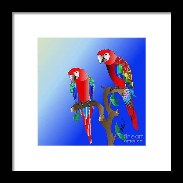 Digital Macaw Framed Print featuring the digital art Macaws in the tree by Jleopold Jleopold