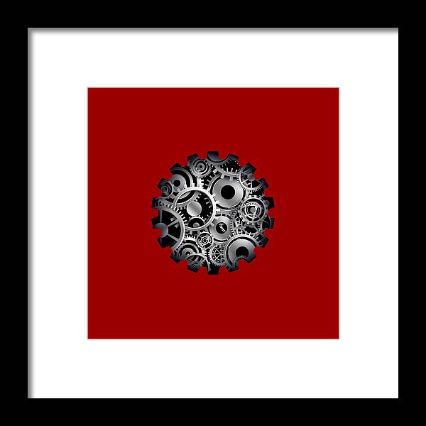 Advertisement Framed Print featuring the painting Machine Engine Robot Gears Metal by Tony Rubino