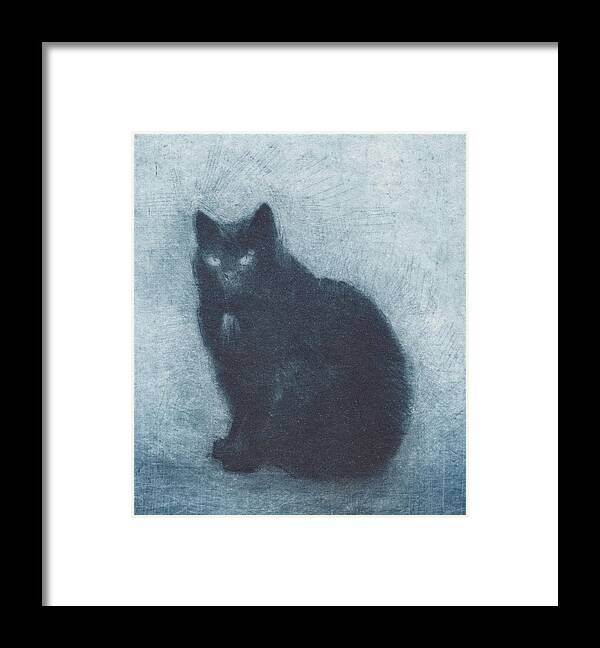 Cat Framed Print featuring the drawing Madame Escudier - etching - cropped version by David Ladmore