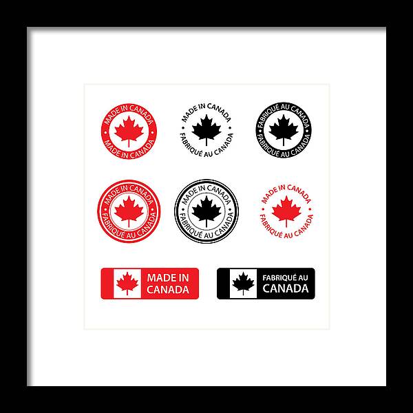 White Background Framed Print featuring the drawing Made in Canada stamps by Mustafahacalaki