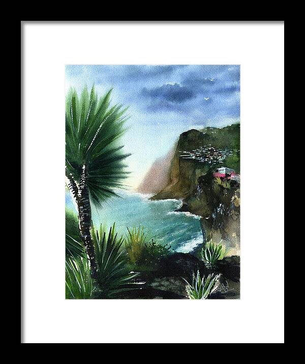 Portugal Framed Print featuring the painting Madeira Sea View - Portugal by Dora Hathazi Mendes