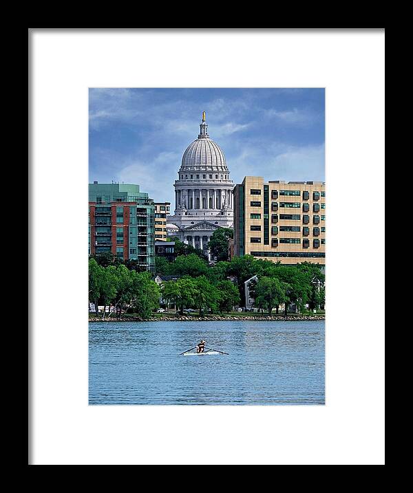 Madison Framed Print featuring the photograph Madison Capitol with Rower by Steven Ralser