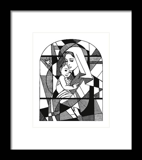 Child Framed Print featuring the drawing Madonna and Child Stained Glass Window by CSA-Archive