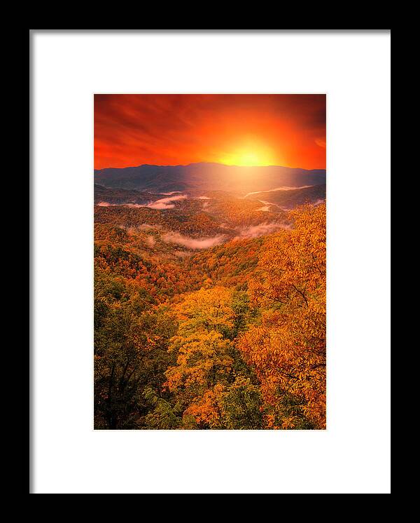 Magical Autumn Sunrise On Blue Ridge Parkway Framed Print featuring the photograph Magical Autumn Sunrise On Blue Ridge Parkway by Dan Sproul