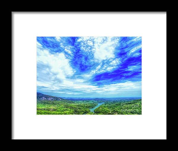 Chimney Rock Framed Print featuring the digital art Magnificent View from Chimney Rock by Amy Dundon