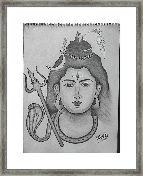 Glowing Lord Mahadev Sketch Poster Printed on HD Metal Panel