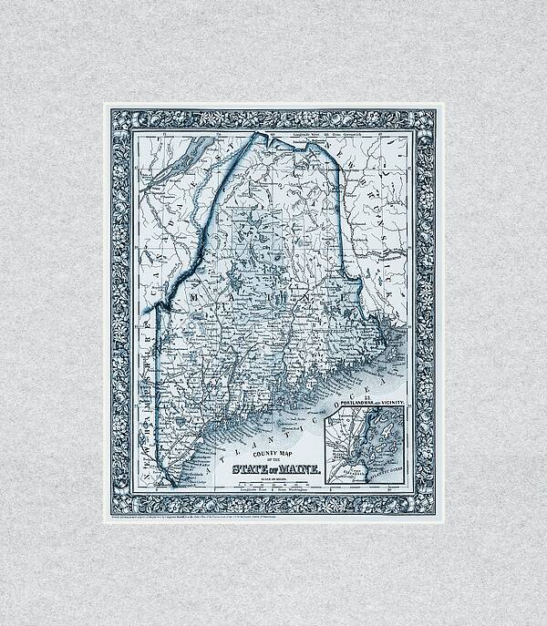 Maine Historical Map 1860 Blue  by Carol Japp