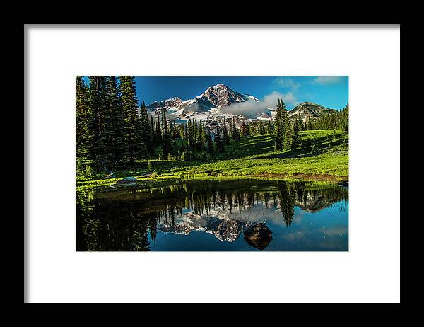 Mount Rainier Framed Print featuring the photograph Majestic Mountain Reflection by Doug Scrima