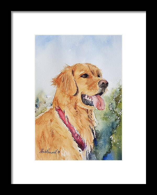 Golden Retriever Framed Print featuring the painting Majestic Retriever by Sheila Romard