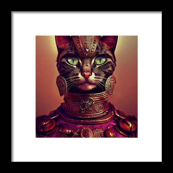 Tabby Cats Framed Print featuring the digital art Malaya the Tabby Cat Warrior by Peggy Collins