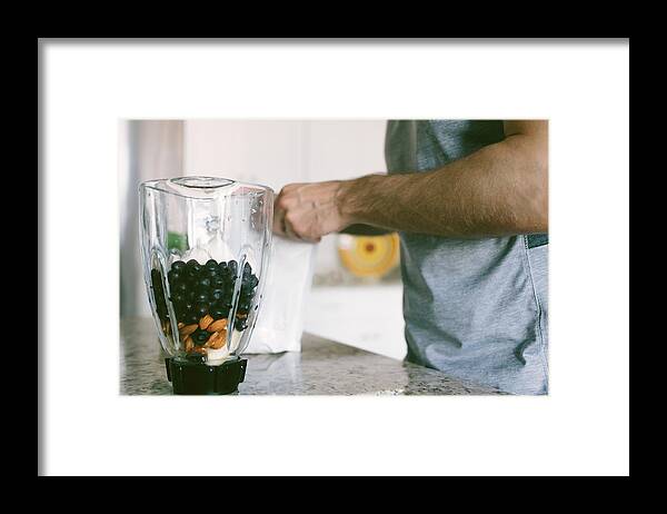 Protein Drink Framed Print featuring the photograph Man Prepares Shake After Workout by Grace Cary