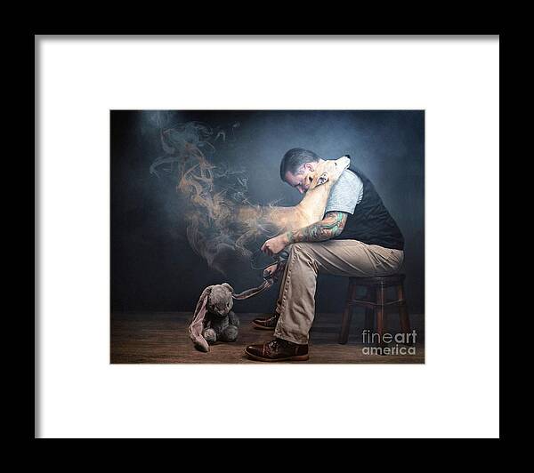 Say Framed Print featuring the photograph Man saying Goodbye to his dog by Travis Patenaude