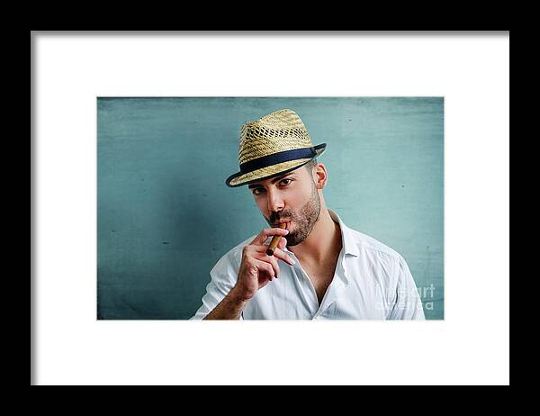 Man Framed Print featuring the photograph Man with cuban cigar by Jelena Jovanovic