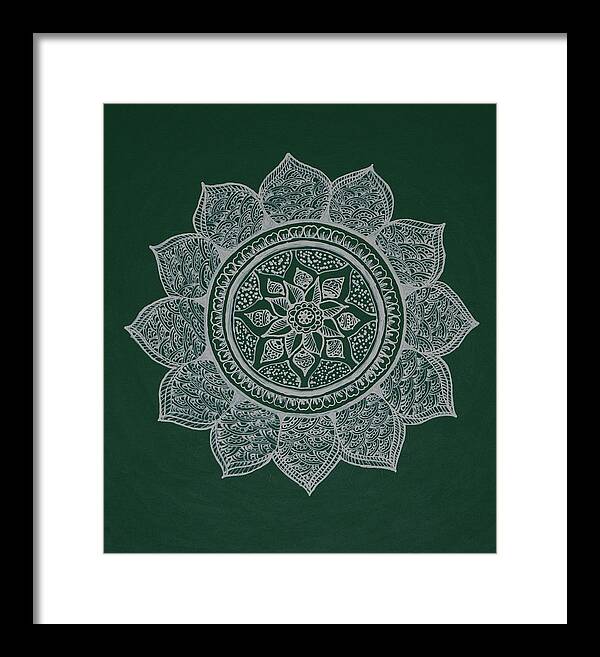 Lotus Framed Print featuring the painting Mandala-Green by Bnte Creations