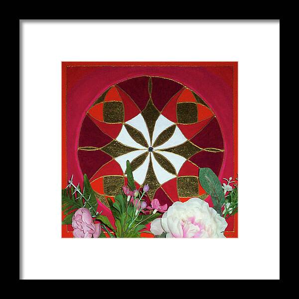 Mixed Media Framed Print featuring the digital art Mandala with Flowers by Ma Udaysree