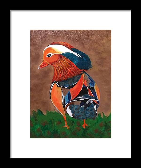  Framed Print featuring the painting Mandarin Duck-Fowl Play by Bill Manson