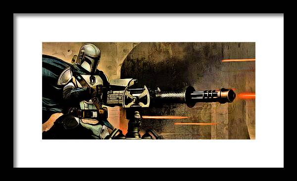 The Mandalorian Framed Print featuring the digital art Mando Machine Gun Fight Mode 1 by Aldane Wynter