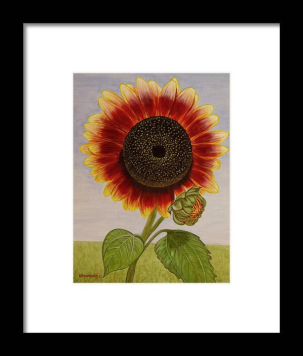 Sunflower Framed Print featuring the painting Mandy's Magnificent Sunflower by Donna Manaraze