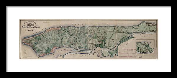 Maps Framed Print featuring the drawing Manhattan Island 1865 by Vintage Maps