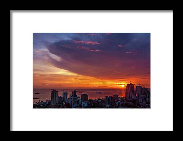 Philippines Framed Print featuring the photograph Manila Sunset Cityscape by Arj Munoz