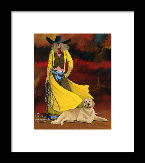 Cowgirl Girl And Dog Framed Print featuring the painting Man's Best Friend by Lance Headlee