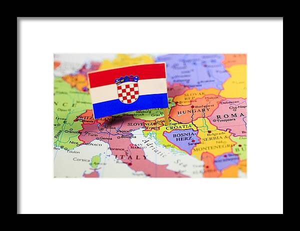 Bulgaria Framed Print featuring the photograph Map and flag of Croatia by Pawel.gaul