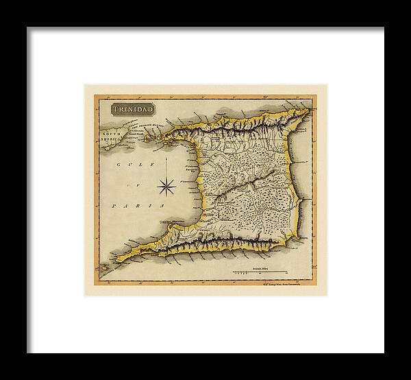 Map Of Trinidad Framed Print featuring the photograph Map Of Trinidad 1816 by Andrew Fare