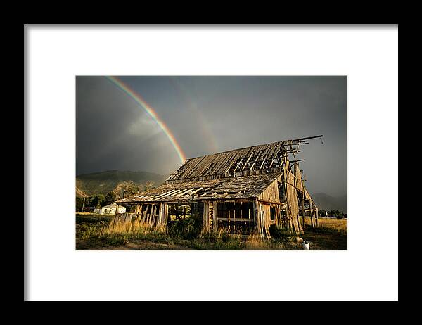 Barn Framed Print featuring the photograph Mapleton Barn Rainbow by Wesley Aston