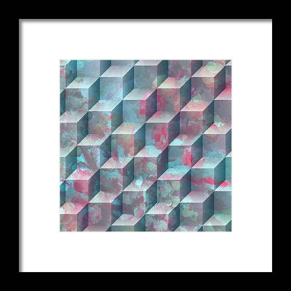 Pink And Aqua Framed Print featuring the mixed media Marbled Geometric I by Bonnie Bruno