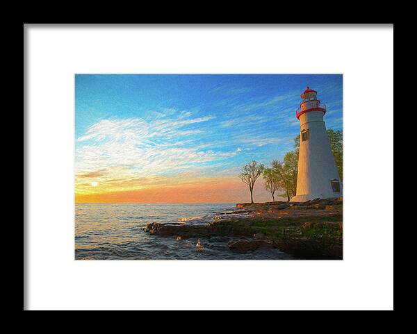 Marblehead Lighthouse Sunrise Panorama Framed Print featuring the painting Marblehead Sunrise Painting by Dan Sproul