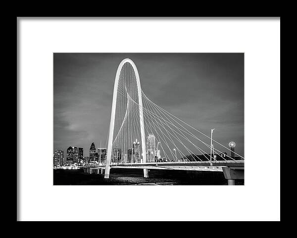 Dallas Texas Framed Print featuring the photograph Margaret Hunt Hill Bridge Black and White by Robert Bellomy