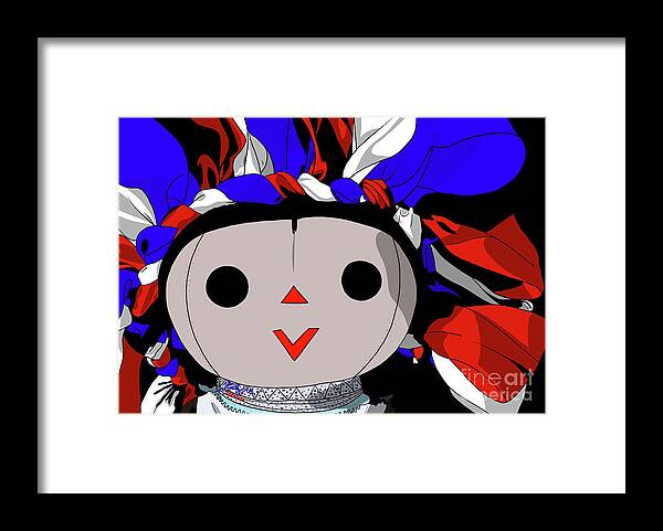 Mazahua Framed Print featuring the digital art Maria Doll blue white red by Marisol VB