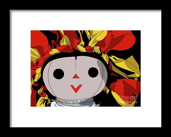 Mazahua Framed Print featuring the digital art Maria Doll yellow red by Marisol VB