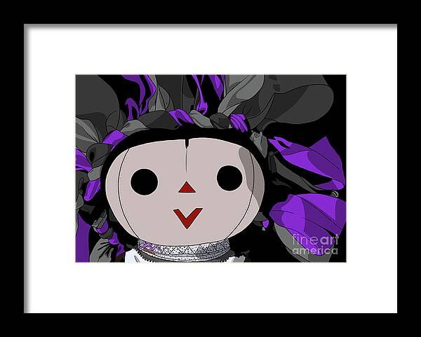 Mazahua Framed Print featuring the digital art Maria Gothic Doll black gray purple by Marisol VB