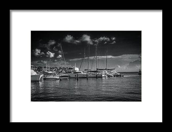 Black And White Framed Print featuring the photograph Marina at Aruba by James C Richardson