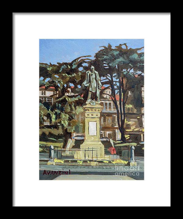 Square Framed Print featuring the painting Marquees de Amboage Statue and Plaza Ferrol Galicia Spain by Pablo Avanzini