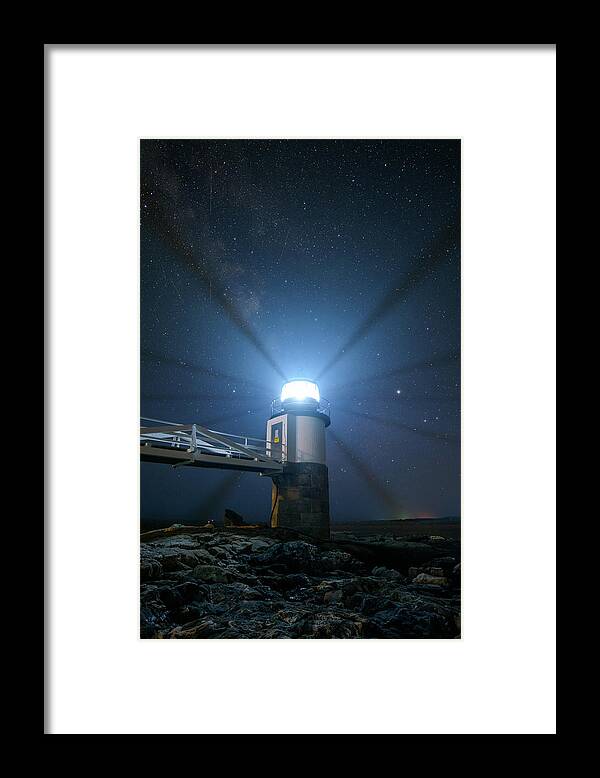 Marshall Point Lighthouse Framed Print featuring the photograph Marshall Point and the Milky Way by Kristen Wilkinson