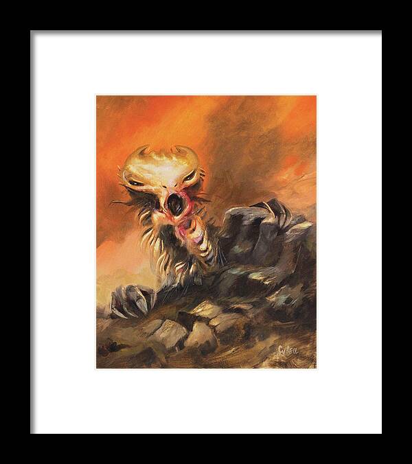 Orange Framed Print featuring the painting Martian Nasogamook by Sv Bell