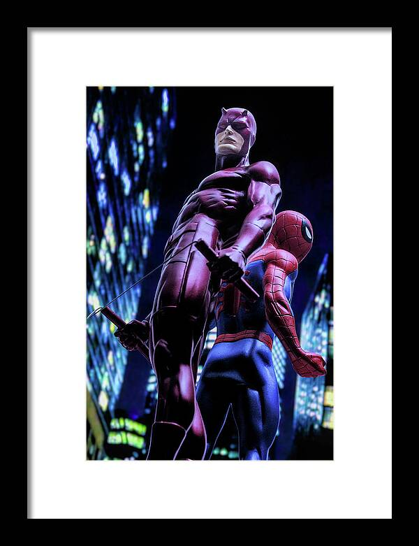 City Framed Print featuring the photograph Marvel Team-Up - Spider-Man and Daredevil by Blindzider Photography