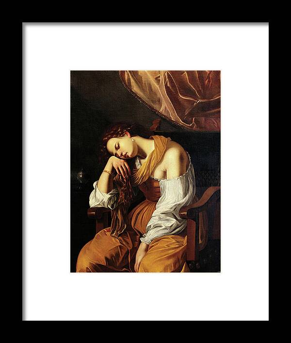 Artemisia Gentileschi Framed Print featuring the painting Mary Magdalene as Melancholy by Artemisia Gentileschi