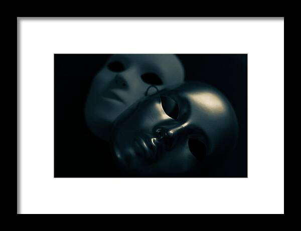Mask Framed Print featuring the photograph Masks in Blue by Amelia Pearn