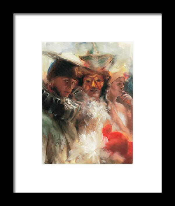 Dramatic Figurative Framed Print featuring the painting Masquerade by Roxanne Dyer
