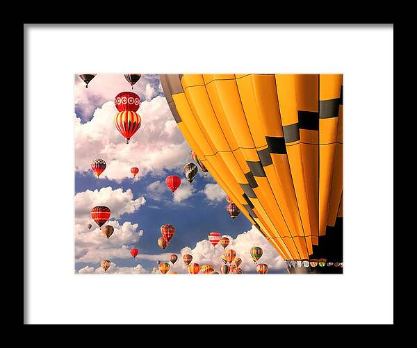 Albuquerque Balloon Fiesta Framed Print featuring the mixed media Mass Ascension by Rebecca Herranen