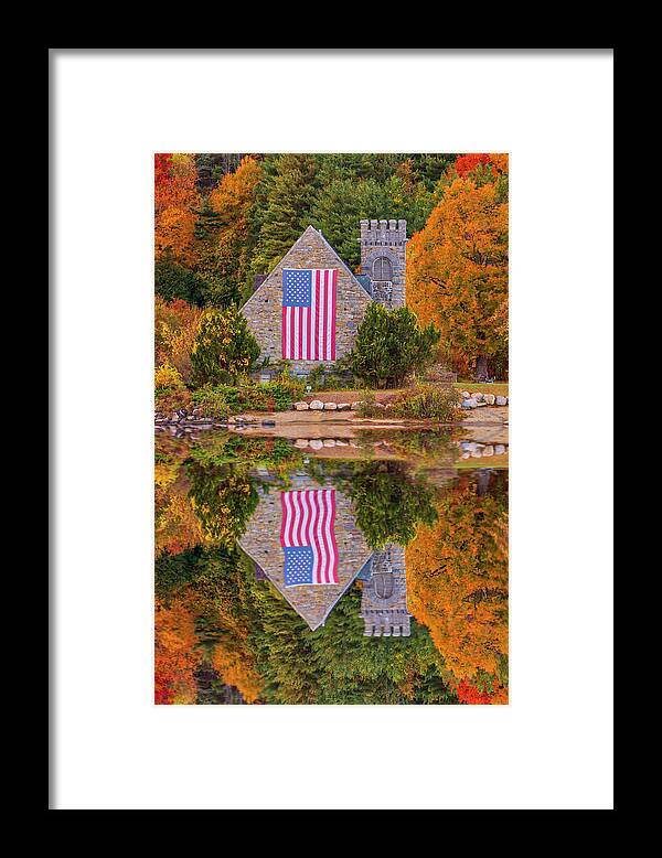 Old Stone Church Framed Print featuring the photograph Massachusetts Fall Foliage At The Old Stone Church by Juergen Roth